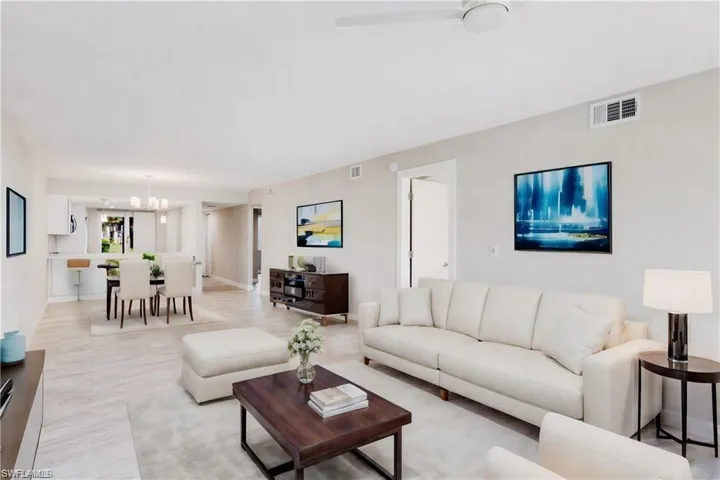 Living room with a chandelier