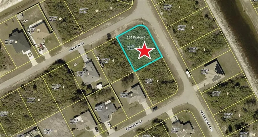 Aerial overview of property's location featuring property parcel outlined