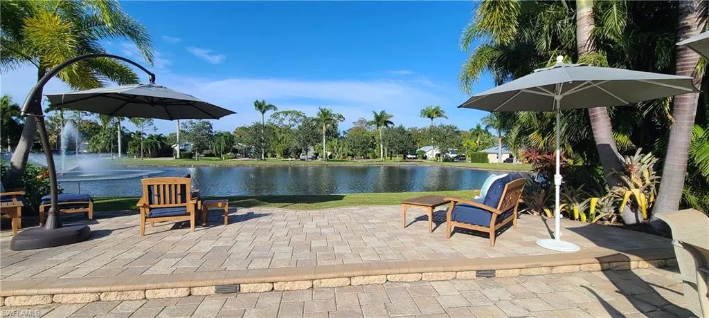 View of patio featuring a water view