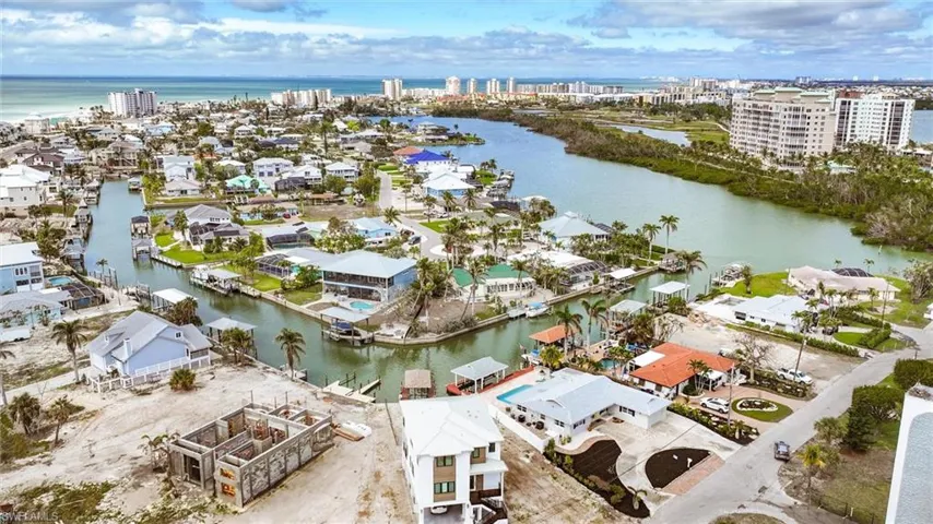 Birds eye view of property featuring a water view and a view of city