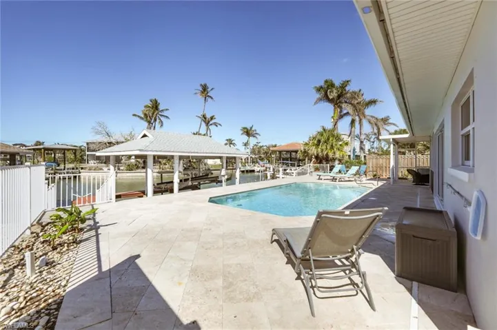 View of swimming pool featuring a fenced in pool, a patio, and fence
