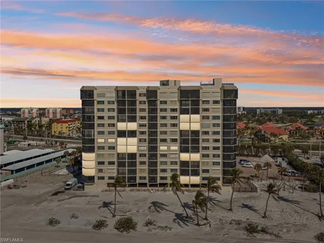 View of outdoor building at dusk