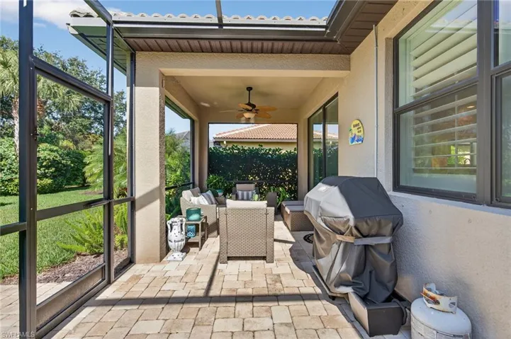 View of patio / terrace featuring ceiling fan, area for grilling, and outdoor lounge area
