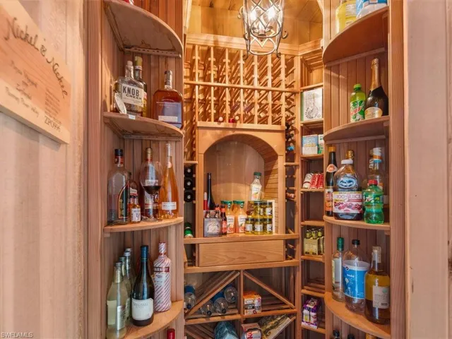 Wine cellar with a chandelier
