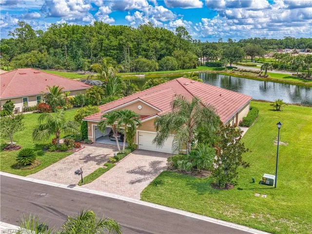 View from above of property with a large body of water