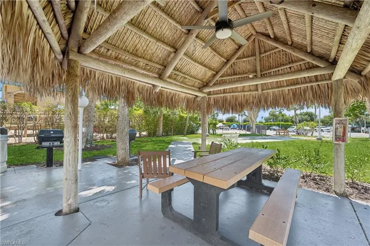View of terrace featuring ceiling fan and a gazebo