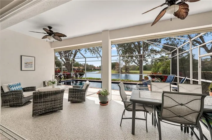 Expansive outdoor living space with plenty of covered space for dining and relaxing.