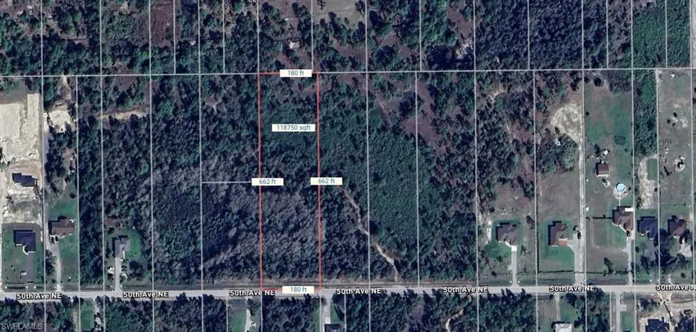 Aerial map of property and surrounding area featuring property boundaries highlighted