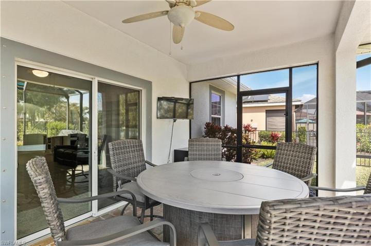 Screened lanai uder truss seating