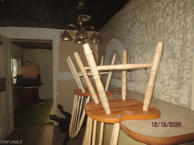 Dining space featuring a chandelier