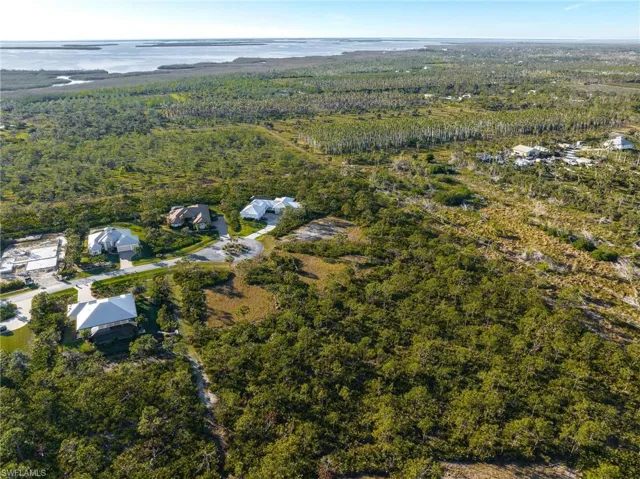 View of property location with a forest and a nearby body of water