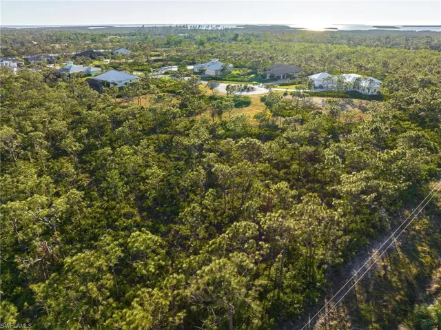 Aerial view of property's location with a forest
