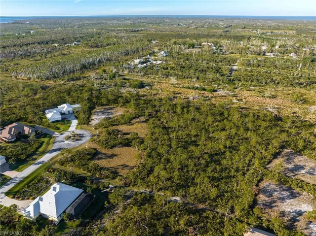 Aerial view of property and surrounding area featuring a forest