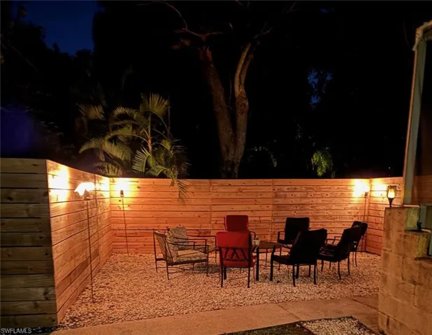 View of patio at night