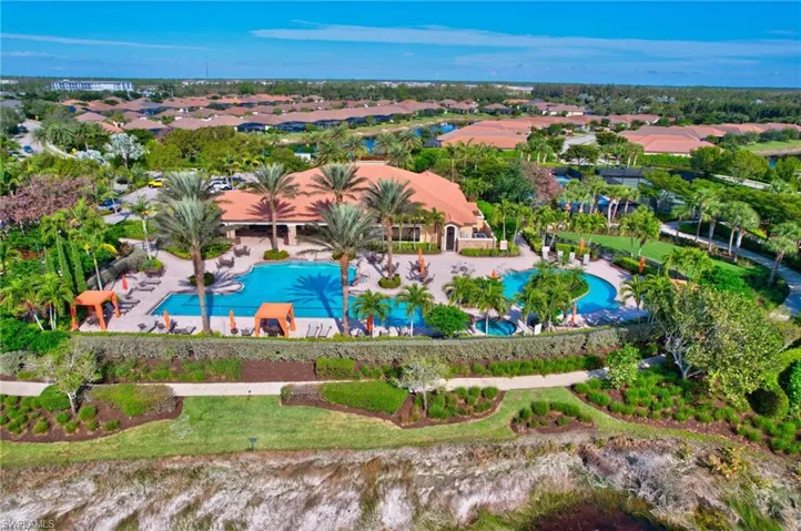 Aerial view of a pool