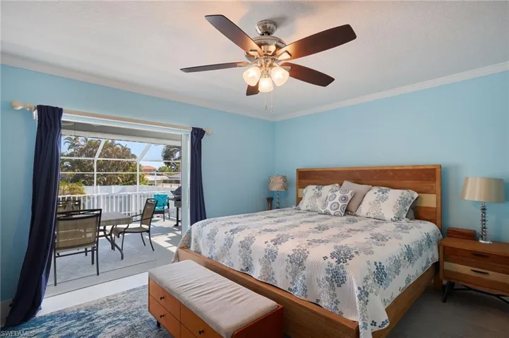 Bedroom showing private entry to upper deck