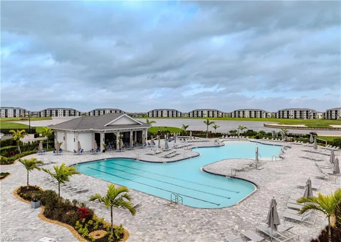 Pool with a patio area