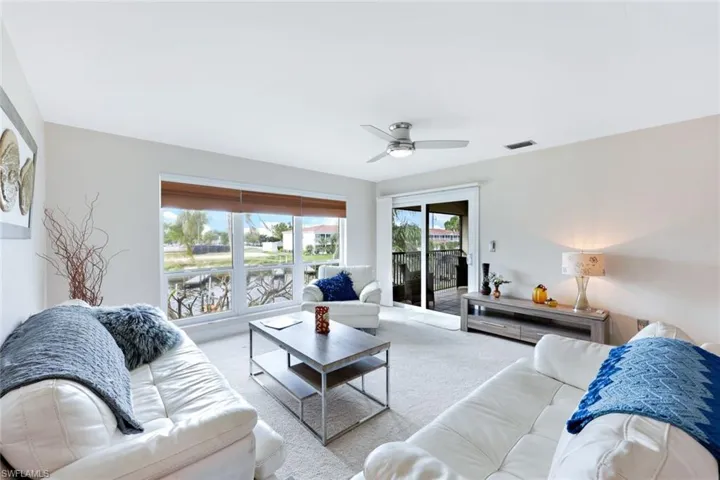 Living room with a water view