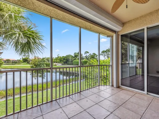 Screened balcony with lake view