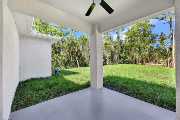 View of patio with ceiling fan