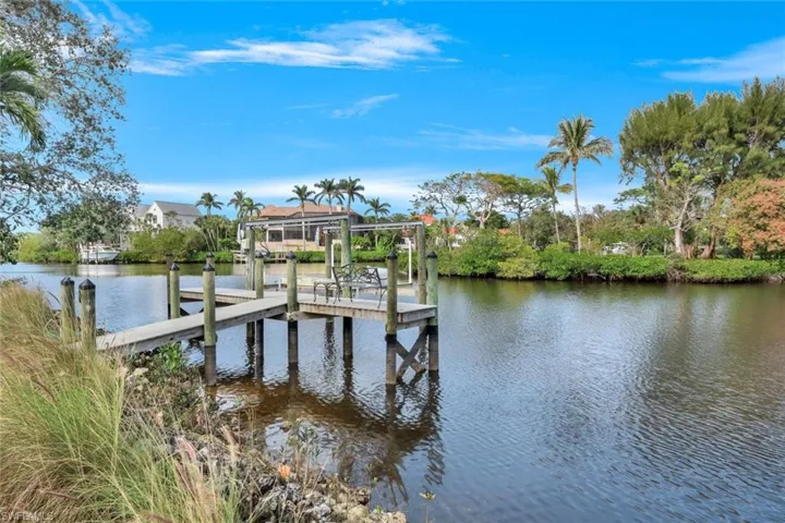View of dock with a water view