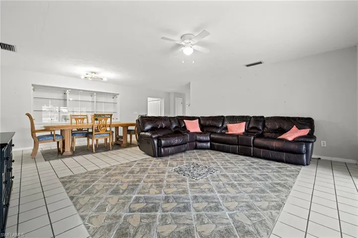 Looking from the living room to the dining room