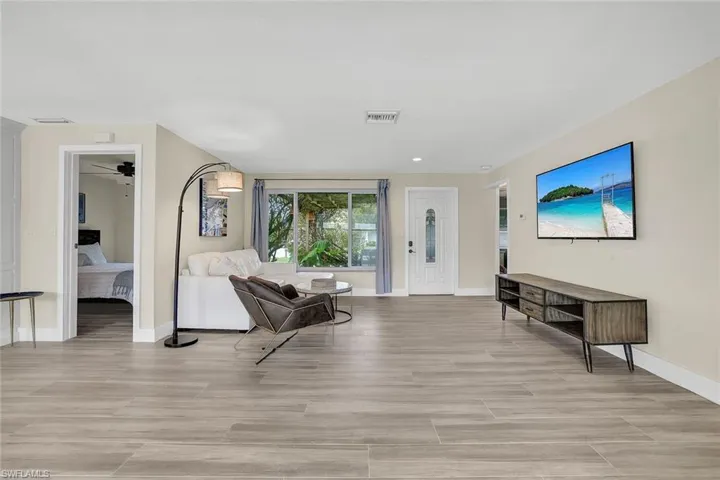 View of the living room from the dining area.