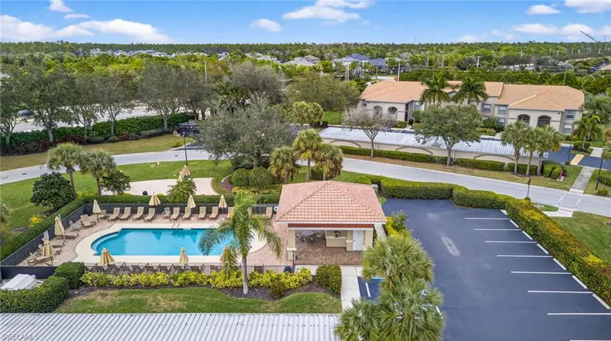 Aerial view of a condo pool