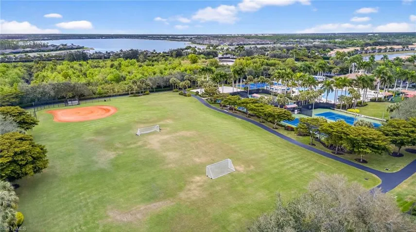 Aerial view of baseball and soccer fields