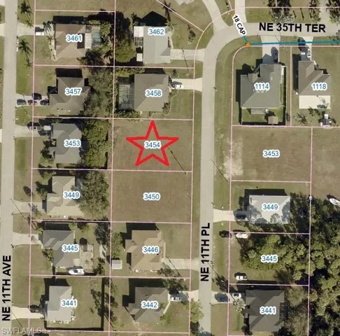 Aerial view of property's location and surrounding homes