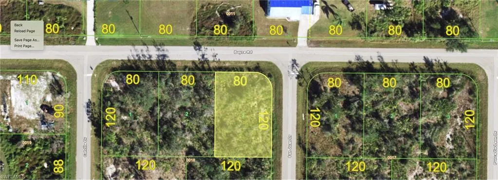 Aerial overview of property's location with property parcel outlined