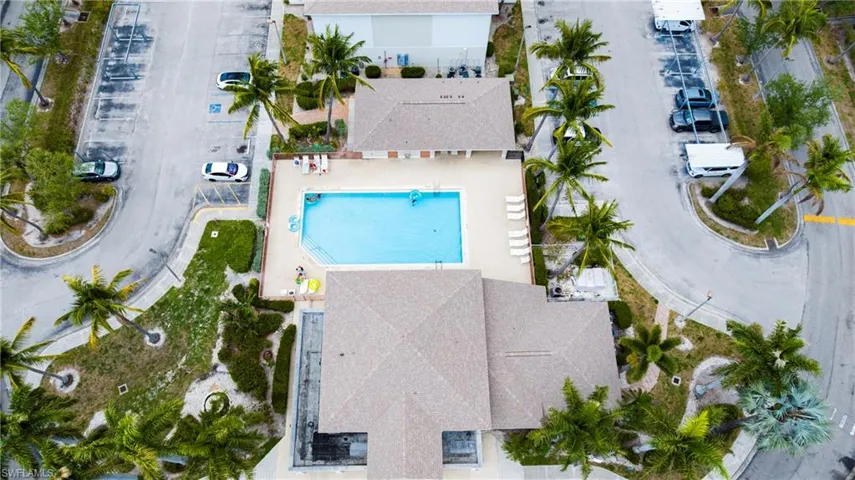 Drone / aerial view of a pool area