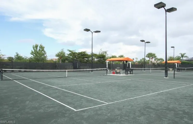 One of six tennis courts for an easy game or league competition