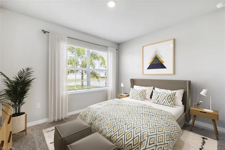 Virtually Staged-Bedroom with light colored carpet