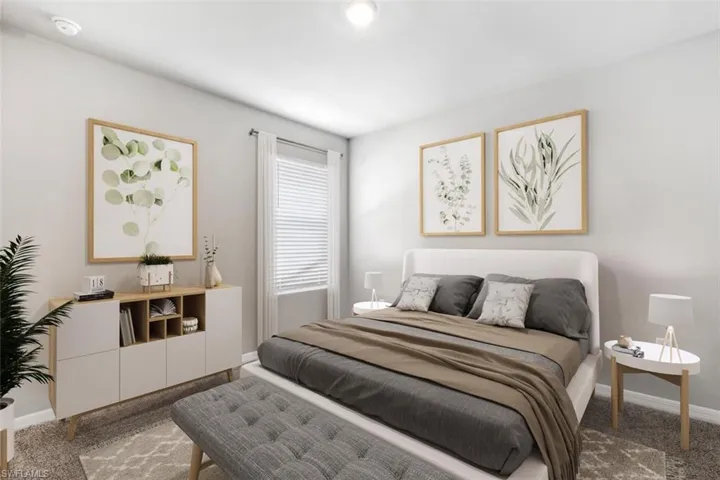Virtually Staged-Carpeted bedroom featuring baseboards