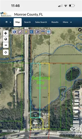 Aerial map of property and surrounding area with property parcel outlined