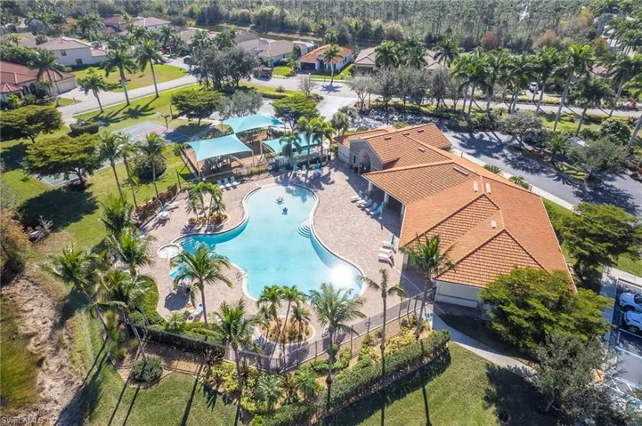 Drone / aerial view of a pool area