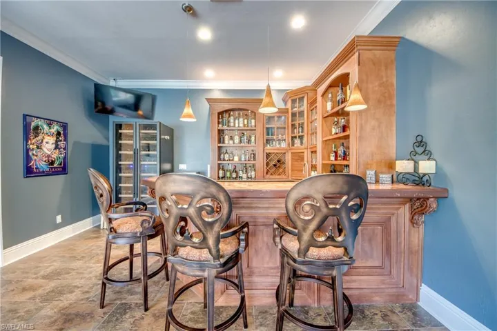 Pool House Bar W/Gorgeous Built-In Cabinetry W/Glass Inlays