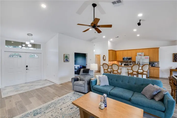 Living room looking toward the kitchen area and den