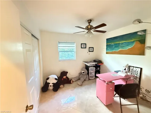 Tiled office with ceiling fan