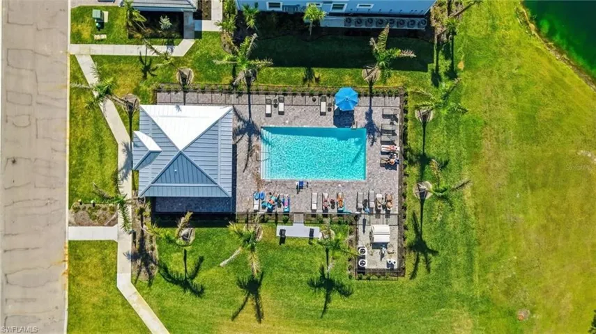 Drone / aerial view of a pool