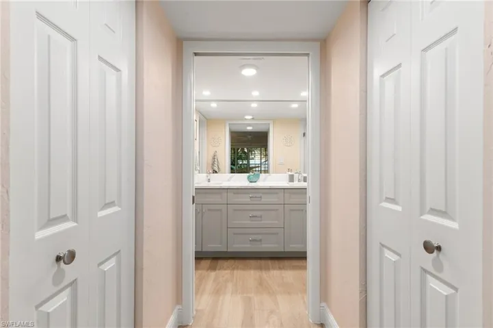 Primary has two walk in closets, left and right, hers and his