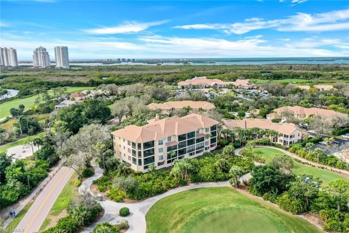 Drone / aerial view views to the west and Estero Bay and the Gulf of Mexico