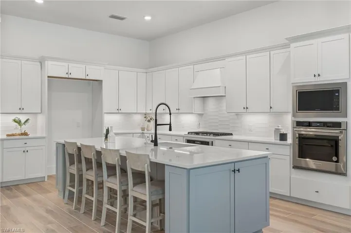 White-tiled backsplash