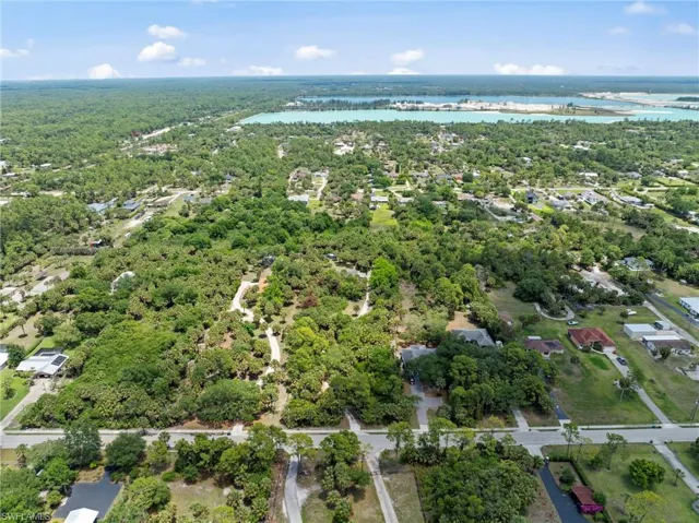 Expansive aerial view showcasing a large, undeveloped parcel bordered by mature trees