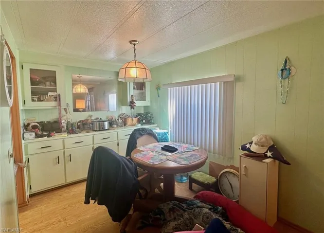 Dining area with built-in cabinets