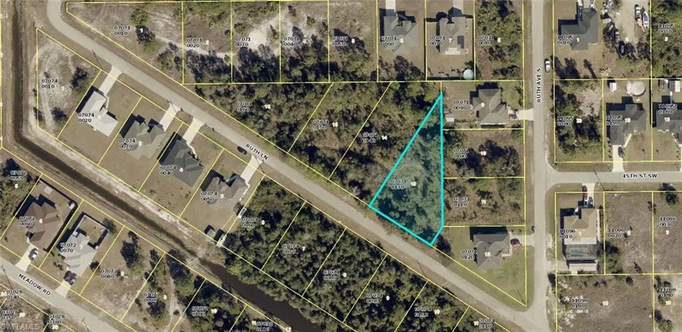 Property Survey. Aerial view of the property and surrounding parcels, with the subject property outlined in blue