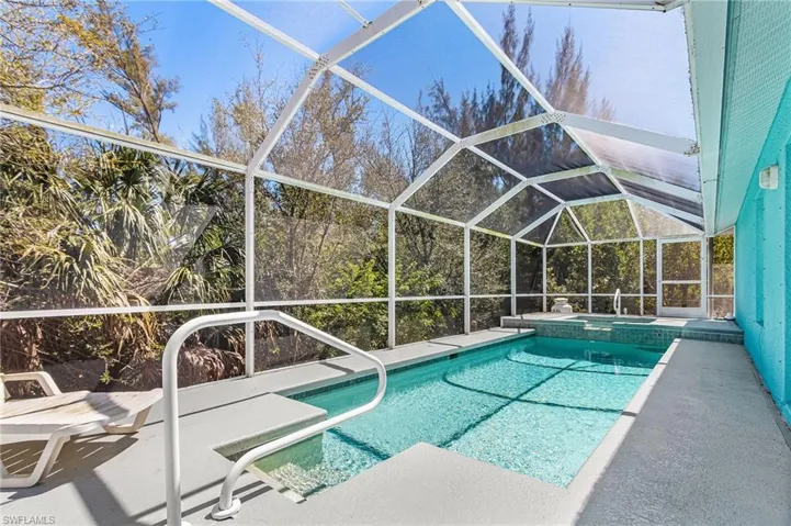 Combined pool / hot tub with cage and privacy