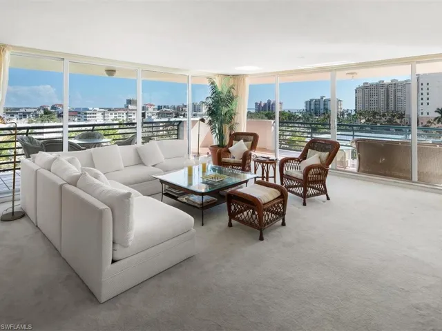 Spectacular island views surround living room looking south and east