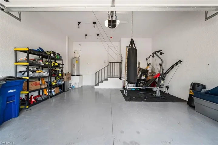 Garage with soaring ceilings, impact garage door